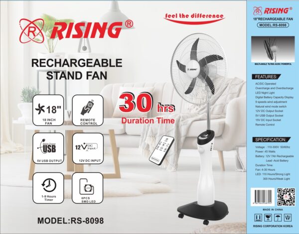 18 Inch Rechargeable Stand Fan RS-8098